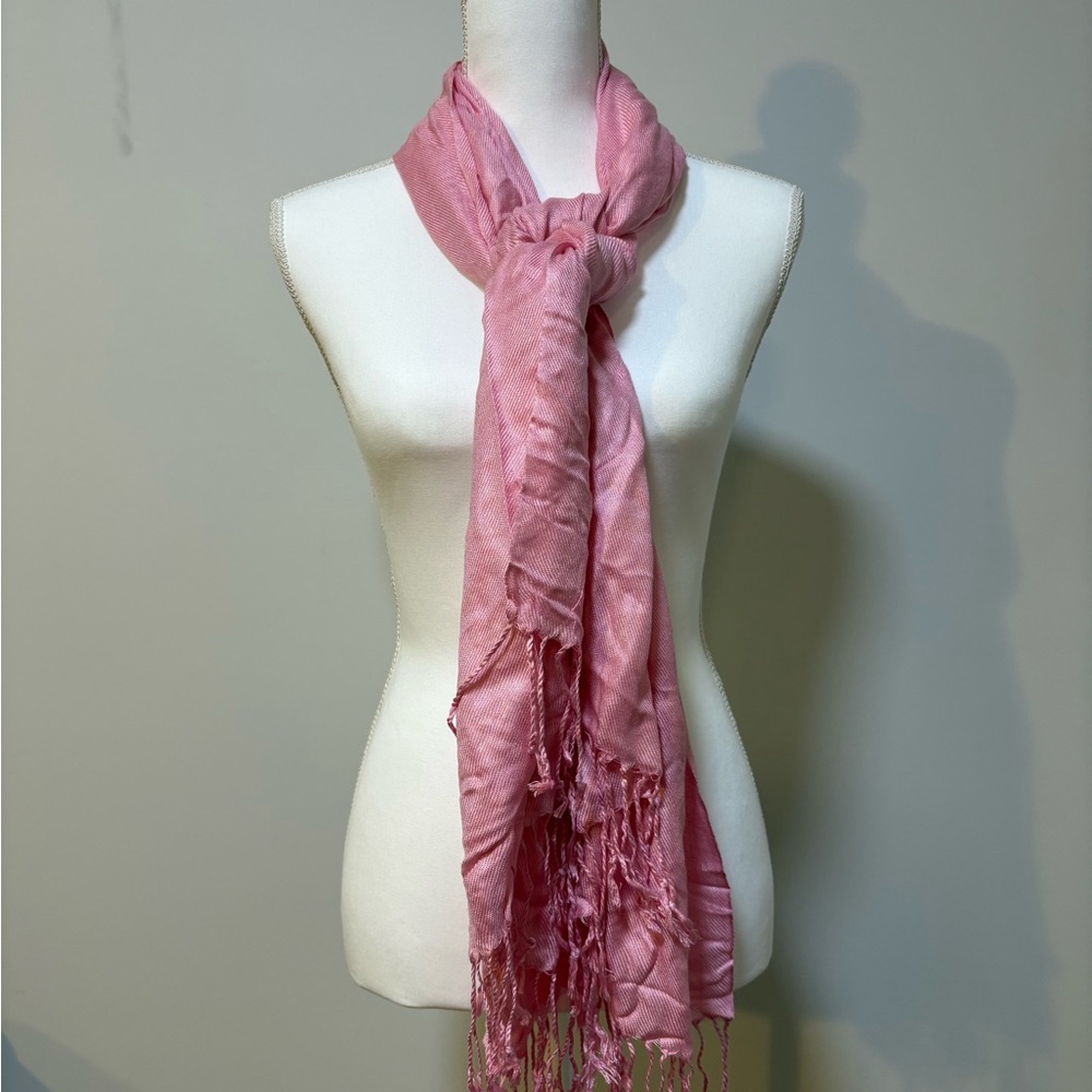Soft Pink Pashmina Style Silk Blend Fringe Scarf Wrap